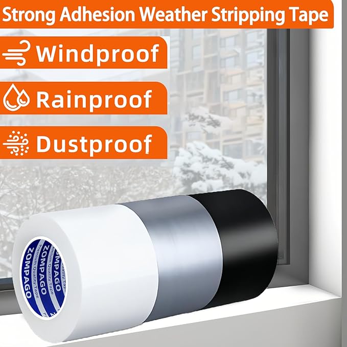 ZOMPAGO White Window Weather Sealing Tape 1.8in x 33FT, Cloth Draft Stopper for Sliding Door & Gap Filler, Strong Adhesive Window Seal Tape Air Conditioner Door Weather Stripping Insulation