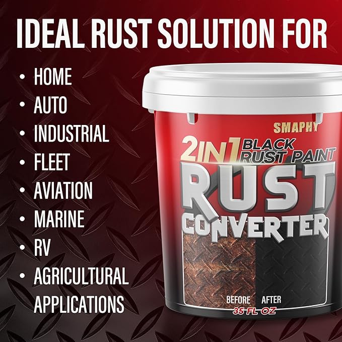 2 in 1 Rust Converter & Metal Primer, 35 oz Black Rust Reformer Paint for Metal, Frame, Trailer, Truck, Car Chassis, Heat-Resistant Rust Encapsulator & Inhibitor with Long-Term Protection,Matte Black
