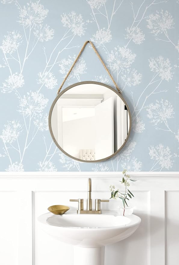 NextWall One O'Clocks Botanical Peel and Stick Wallpaper (Light Blue)