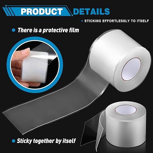 1.5 Inch x 10 ft Self Fusing Silicone Tape Waterproof Thickness 0.5mm Silicone Rubber for Plumbing, Sealing Pipes, Hose Repair, Outdoor Coax and Electrical Cables(Transparent)