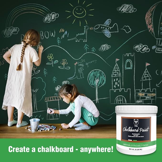 YOA Chalkboard paint, Green Matte, Acrylic Material, Non-toxic, 255g/9oz Cover 35 sp.ft, Suitable for Wood, Metal, Glass, Wall, Gypsum Board, Signs, Frames or any Surface, Interior/Exterior