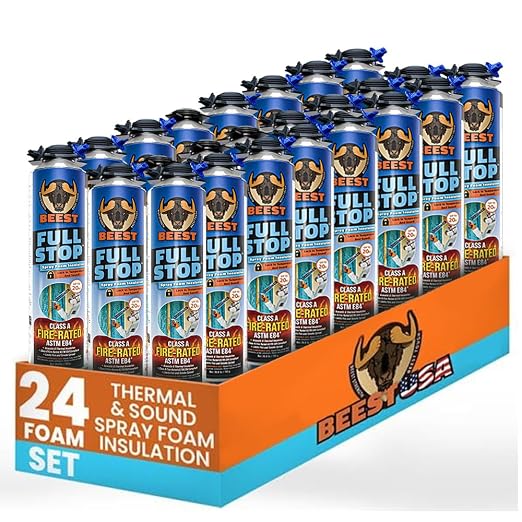BEEST FullStop Fire-Rated Spray Foam Insulation for Walls & Attics - 480 Board ft/sq.ft - High Density Expanding Spray Insulation Foam Sealant for Thermal & Soundproofing - 24 Pack (24x26.8 oz)