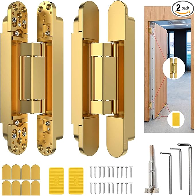 9.7" Hidden Door Hinge/Concealed Hinges,Invisible Hinges,Invisible Door Silent 180 Degree Swing Hinge 3-Way Adjustable Butt 9.7 x 3.3 x 1inch (Golden, 9.7 inches)