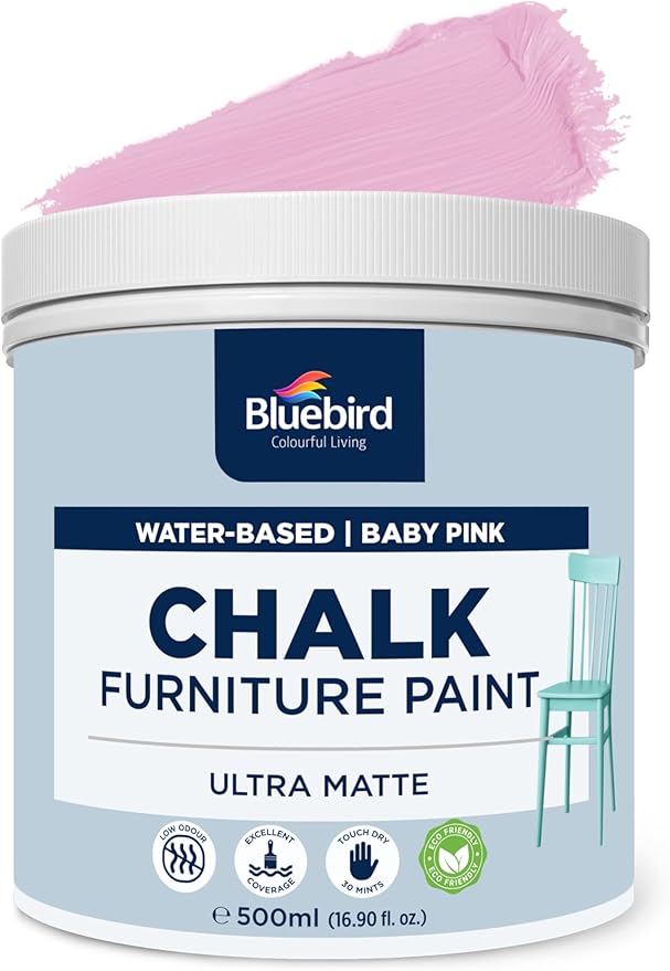 BLUEBIRD Chalk Furniture Paint - 500 ML / 16.9 fl oz for Furniture, Home Décor, Cabinets, and More (Baby Pink)