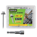 #10 x 2 Inch, 100 Pcs Hex Head Metal Roofing Screws, Zinc Plated Sharp Point Sheet Metal Roof Screw with Rubber Washer, Self Tapping Metal to Wood Siding Screws, Hex Socket Included