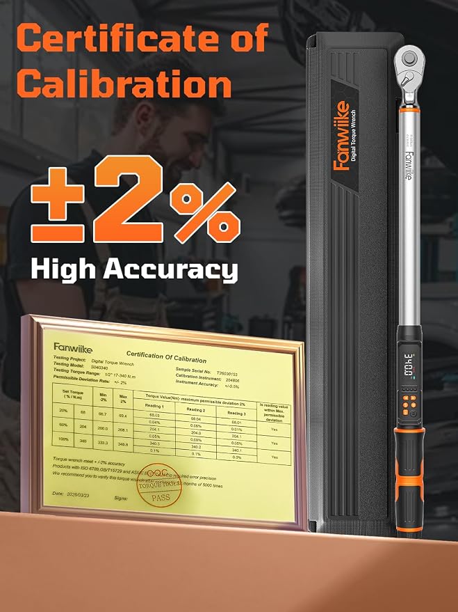 Digital Torque Wrench, 12.54-250.8 Ft.lb /17-340 Nm, 1/2" Drive In Lb Torque Wrench Electronic with Buzzer & LCD Indicator, Torque Wrench Set for Cars Automotive