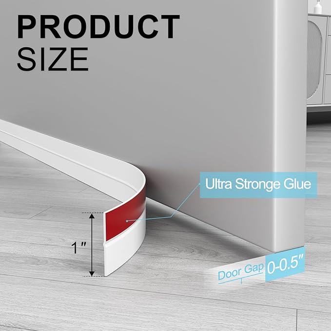 Elvone Heavy-Duty 20 ft x 1 in Weather Stripping, Door Draft Stopper Silicone Seal Strip for House and Glass Shower Doors for Collision and Side Gaps of Door and Windows, White
