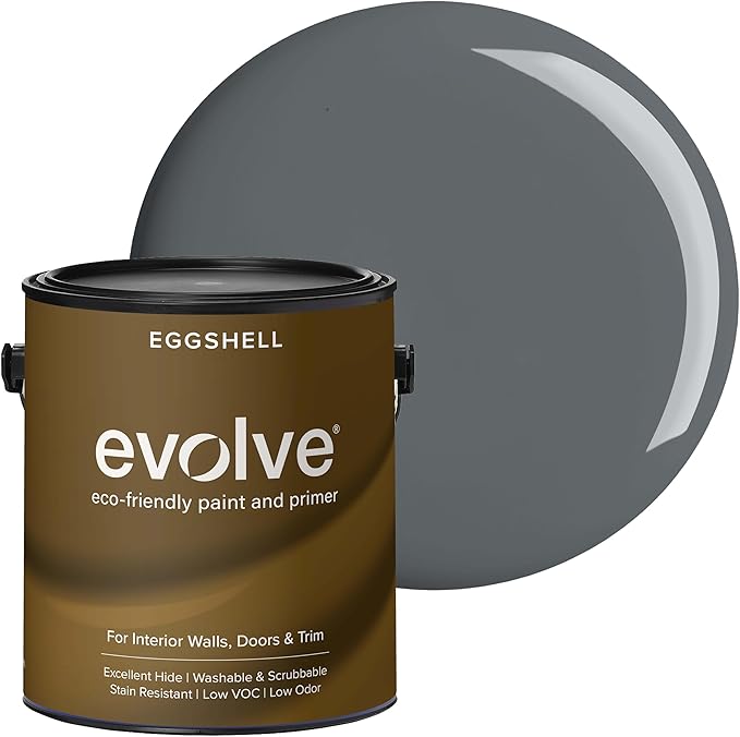 EVOLVE Interior Paint & Primer, Eggshell (Seal Gray), 5 Gallon – One-Coat Coverage, Excellent Hide, Low VOC, Low Odor, Washable Paint for Walls, Doors & Trim