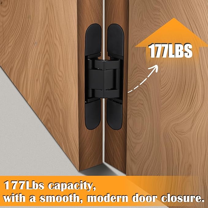 HBL' 2 Pack Hidden Door Hinges, 7 Inch Black Heavy Duty Hidden Hinges for Secret Doors, 3-Way Adjustable to Bulid Conceal Bookcase Door