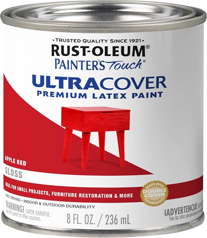 Rust-Oleum 1966730 Painter's Touch Latex Paint, Half Pint, Gloss Apple Red, 8 Fl Oz, (Pack of 1)