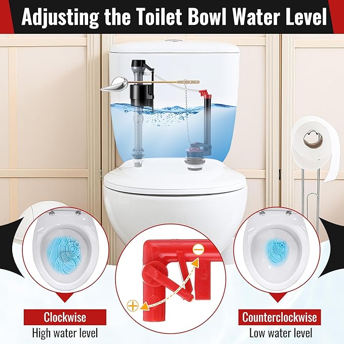 2 Inch Toilet Flusher Replacement Kit, Toilet Flusher Repair Kit Include Adjustable Fill Valve with Flapper, Metal Front Flush Handle, Gasket and Bolts, Anti-Siphon Repair Parts Tank(1 Set)