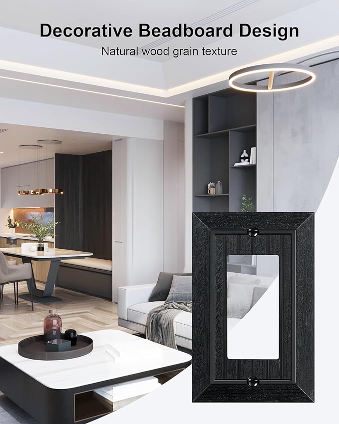 2-Pack Classic Beadboard Decorator Wall Plate Cover, Matte Black Decorative Switch Plates and Outlet Covers, Durable Unbreakable Polycarbonate Wall Plate for Electrical Outlet, Receptacle, GFCI Outlet