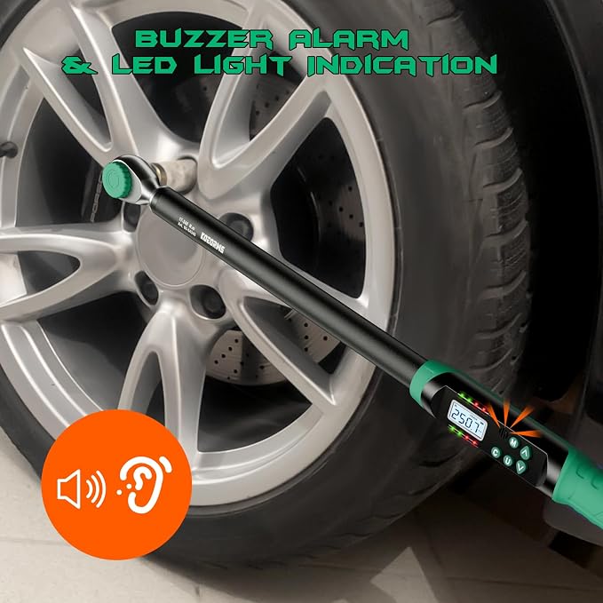 1/2 Inch Drive Digital Torque Wrench, 12.53-250.7Ft.lb/17-340N.m, Long Electronic Torque Wrench with Preset Value, Buzzer & LED Indicator, 2% Accuracy for Bike, Motorcycles, Car