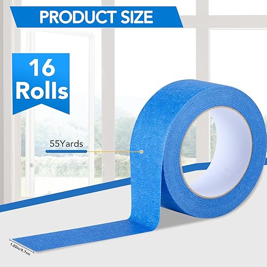 VOISEN 16 Packs Painters Tape, Blue Painters Tape, 2 Inch Wide (1.85 in x 55 Yds), Masking Tape for Multi-Purpose, Masking Tape Bulk,DIY Artist Craft Arts, Decoration, Drafting, No Residue