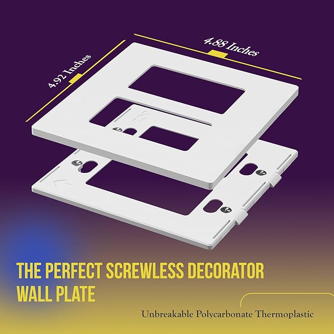 ENERLITES Screwless Decorator Wall Plates Child Safe Outlet Covers, Gloss Finish, Medium Size 2-Gang 4.88" H x 4.92” L, Unbreakable Polycarbonate Thermoplastic, SI8832M-W, White