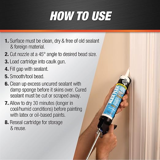 DAP Alex Flex Premium Molding & Trim Siliconized Sealant, White, 10.1 Oz (7079818542)