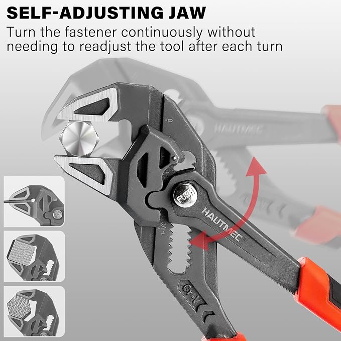 HAUTMEC 3PCS Adjustable Pliers Wrench Sets (7 10 12"), Smooth Jaw Parallel Pliers, Heat-Treated CR-V Steel & Phosphated Rust-Resistant, SAE/Metric Scale, Storage Belt Pouch for Professional & DIY