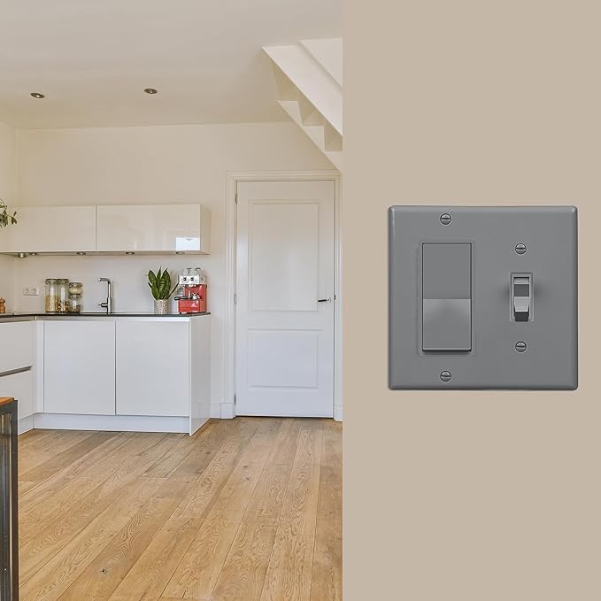 Bates- Combination Wall Plate, Toggle Switch/Decorator, Gray, 4.50"x4.57"/Standard Size, 2 Gang Wall Plate