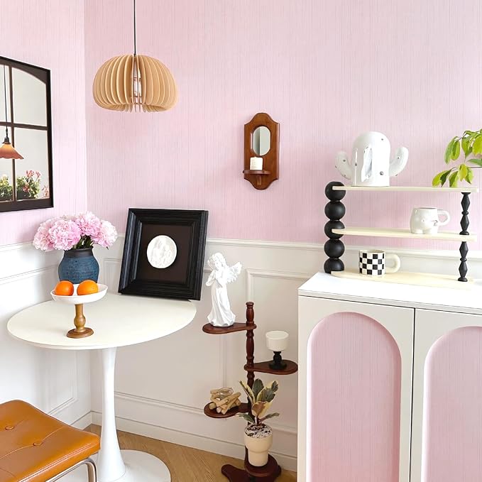 Pink Grasscloth Peel and Stick Wallpaper Vintage Texture Removable Waterproof Wallpaper for Room Walls, Cabinets, Furniture, Drawers, Desk A Set of 15.7"x300"