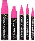 5 Pink Chalkboard Chalk Markers - Pink Dry Erase Markers for Blackboard, Chalkboard Signs, Windows, Glass | Variety Pack - Fine & Jumbo Size Ink Pen (1mm, 3mm, 6mm, 10mm, 15mm)