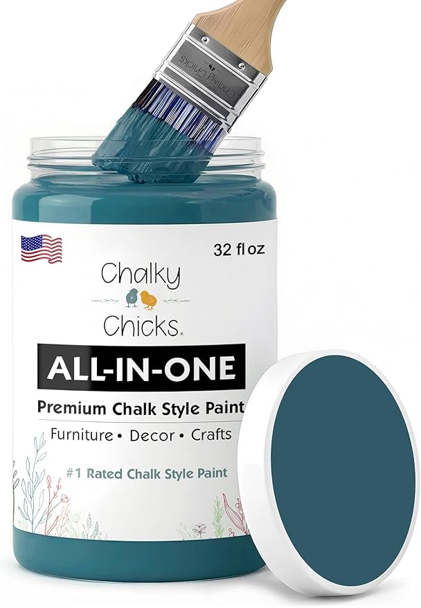 Chalky Chicks 32 Fl Oz Matte Twilight (Teal Blue) Chalk Paint for Furniture Without Sanding - No Prep Furniture Paint No Sanding All in One for Crafts, Wood, Walls, Cabinet, Metal, Dresser, Farmhouse