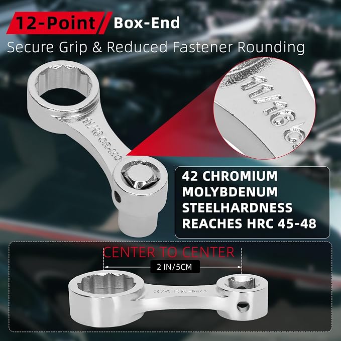 12PCS Torque Adapter Set SAE, 5/16", 3/8", 7/16", 1/2", 9/16", 5/8", 11/16", 3/4", 13/16", 7/8" Torque Wrench Extension Adapter, 3/8" Drive, 12 Point Box End, with 1/2" & 1/4" Adapters