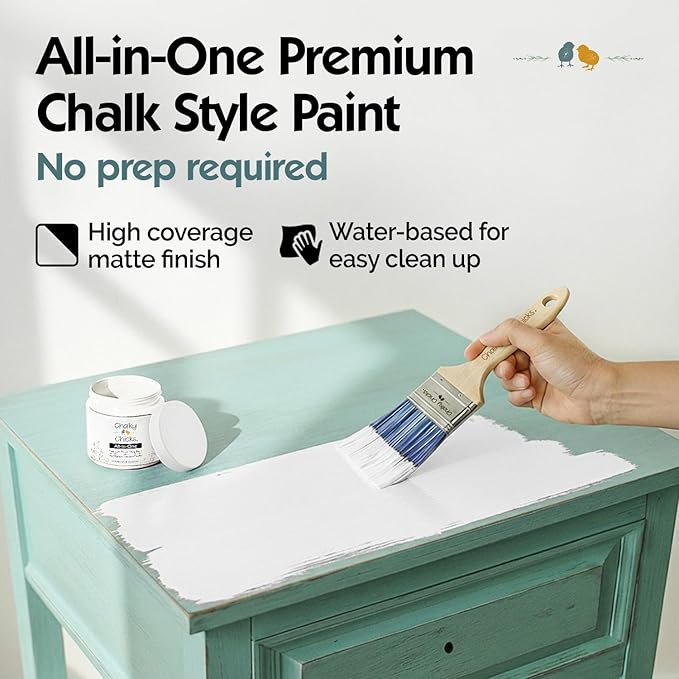 Chalky Chicks 4 Fl Oz Matte Powdered Snow (Pure White) Chalk Paint for Furniture Without Sanding - No Prep Furniture Paint No Sanding All in One for Crafts, Walls, Cabinet, Metal, Dresser, Farmhouse