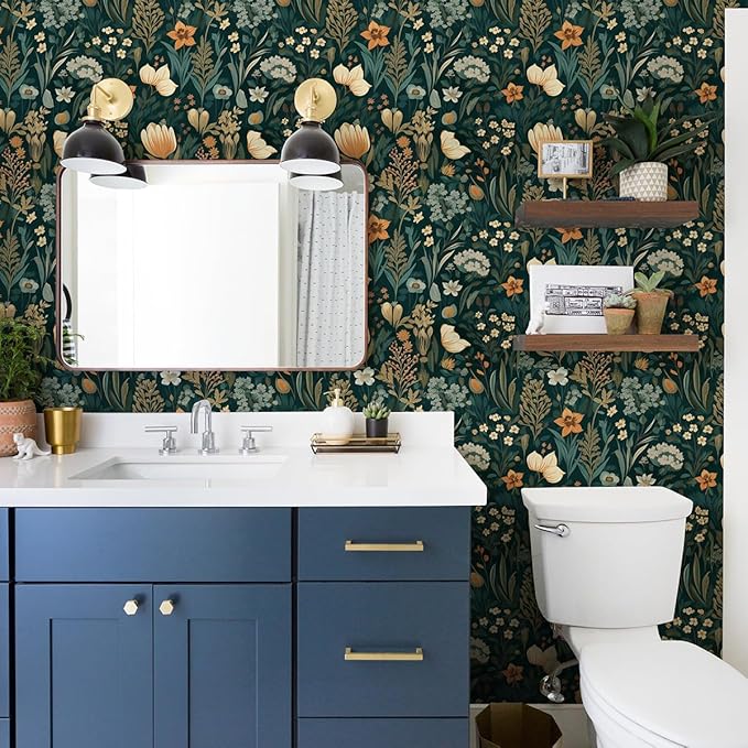 Orainege Vintage Floral Peel and Stick Wallpaper Boho Floral Contact Paper 17.3inx393.7in Flower Self Adhesive Wallpaper for Bedroom Removable Wall Paper Decorative