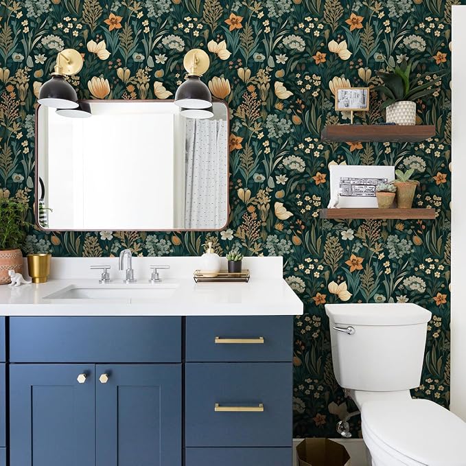 Orainege Vintage Floral Peel and Stick Wallpaper Boho Floral Contact Paper 17.3in x118.1in Flower Wallpaper Peel and Stick Flower Self Adhesive Wall Paper for Bedroom Removable Decorative