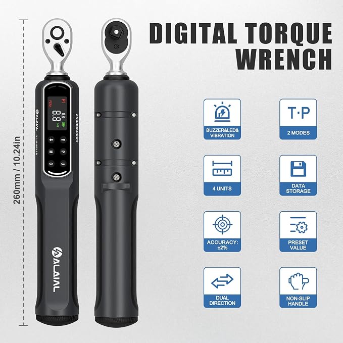 Digital Torque Wrench 1/4 Drive, 0.1-8.8 Ft.Lb ±2% Accuracy | LED Display, Buzzer&Vibration Alert, 2 Modes, 10 Presets&500 Data Logs, for Lug Nuts, Automotive, Motorcycle Repair