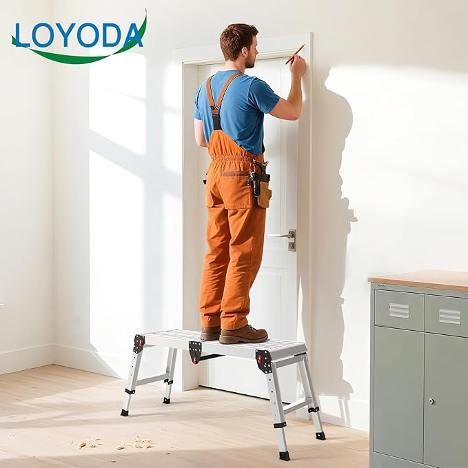 Loyoda Work Platform 500 Lbs, Folding Step Stool with One-Touch Automatic Fold, 4 Height Adjustment Step Platform, Perfect for RV Cleaning, Home Painting and Reaching High Places, Larger, Black