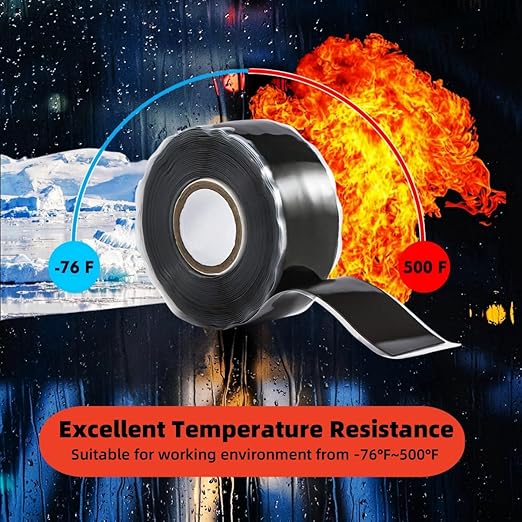 Self Fusing Silicone Tape Waterproof for Plumbing Black 1" X 36-Foot Non-Adhesive Leak Seal Tape for Plumbing, Sealing Pipes, Hose Repair, Outdoor Coax and Electrical Cables- Weatherproof