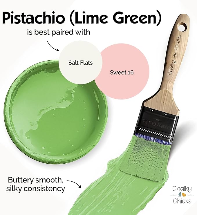 Chalky Chicks All-in-One Chalk Paint for Furniture or Cabinet - 8 Fl Oz - Matte Finish Pistachio (Lime Green) for Metal, Wood Furniture Paint - No Sanding All-in-One for Home Decor & Crafts, USA Made