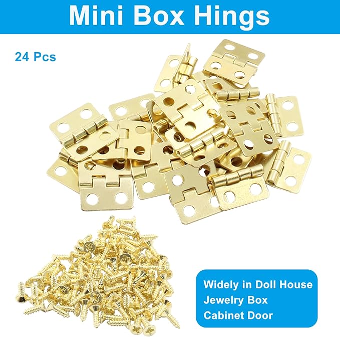 24Pcs Small Antique Gold Hinges 13x12mm - Mini Butt Hinges for Doll House, DIY, Mini Cabinet, Jewelry Wooden Box
