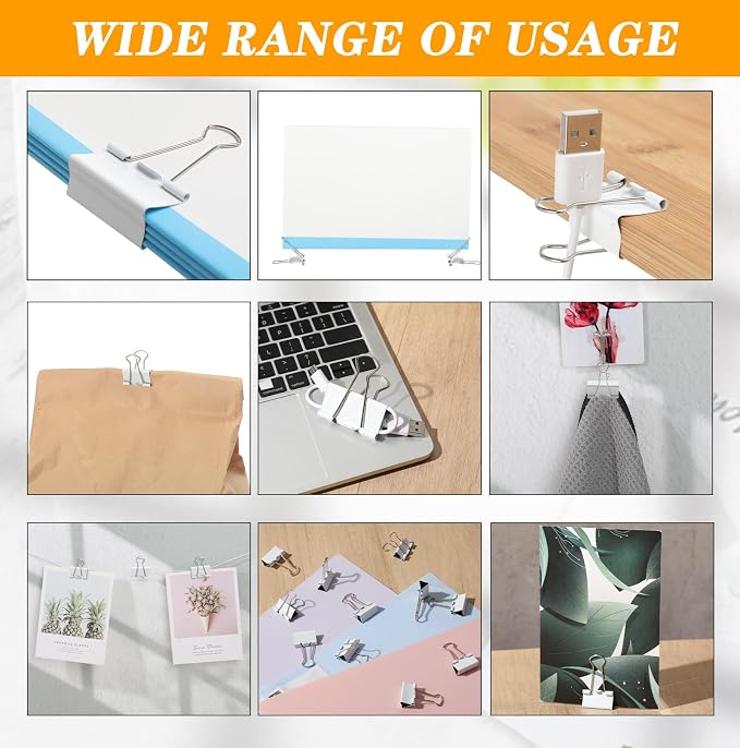 Jetec 100 Pcs 2in/51mm White Metal Binder Clips Bulk Medium Reusable Fold Back Binder Clips Paper Clamps Spring Steel Sturdy for Home School Office Supplies
