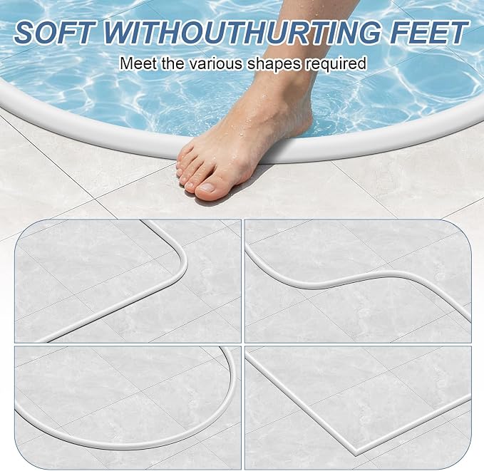 Silicone Shower Water Dam Stopper,Self-Adhesive Collapsible Splash Guard for Wet Dry Separation,Walk-in Shower Edge Seal Strip,Multi-Use Water Barrier for Bathroom,Kitchen Sink (White, 118inch)