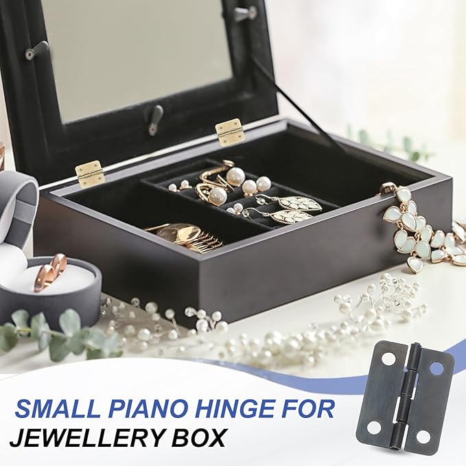 MECCANIXITY Small Butt Hinges 1 Inch Mini Jewelry Box Hinge with Screw for Jewelry Wooden Boxes Cabinet Drawer Doors Gate (Black, Pack of 12)