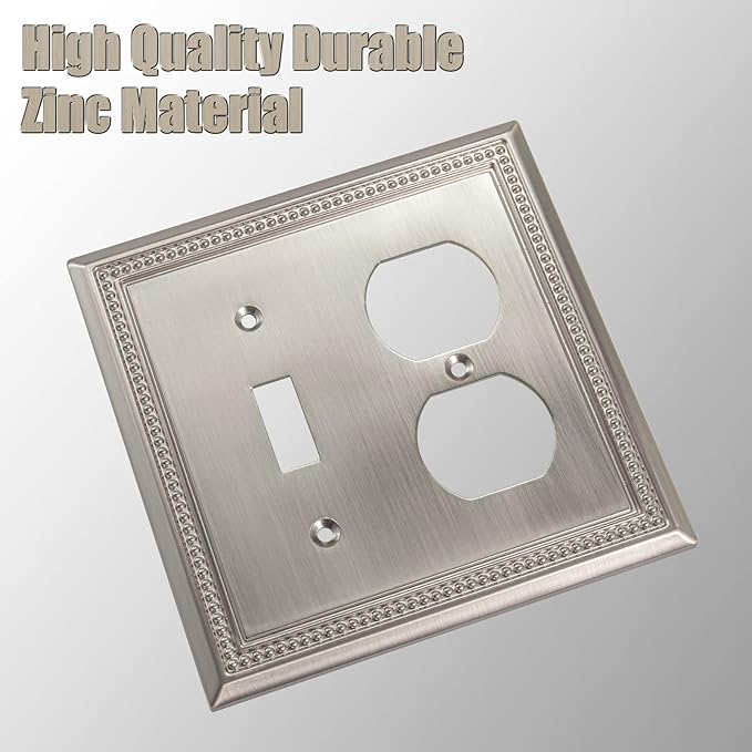 Henne Bery Sunken Pearls Heavy Duty Decorative Wall Plate Switch Plate Outlet Cover (Toggle/Duplex, Satin Nickel)