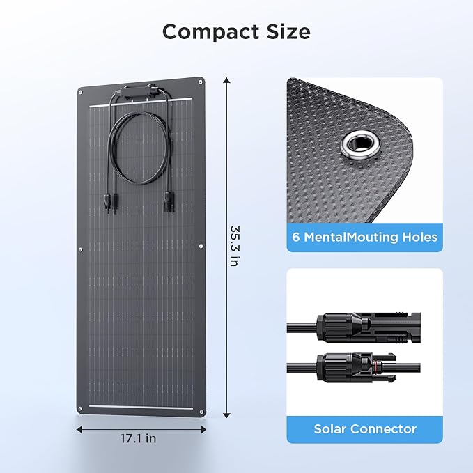 50W Flexible Solar Panel 12V, ETFE Monocrystalline Solar Cell Charger for Power Station, RV, Marine, Boat Bimini, Trailer, Van, Car Battery Maintenance, Ultra-Thin Bendable Design