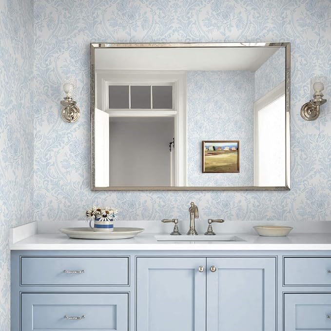 Ismoon Peel and Stick Wallpaper Vintage Floral Contact Paper Boho Watercolor Blue Damask Wallpaper Textured Removable Self Adhesive Vinyl Wall Paper for Bedroom, 17.3inx16.4ft