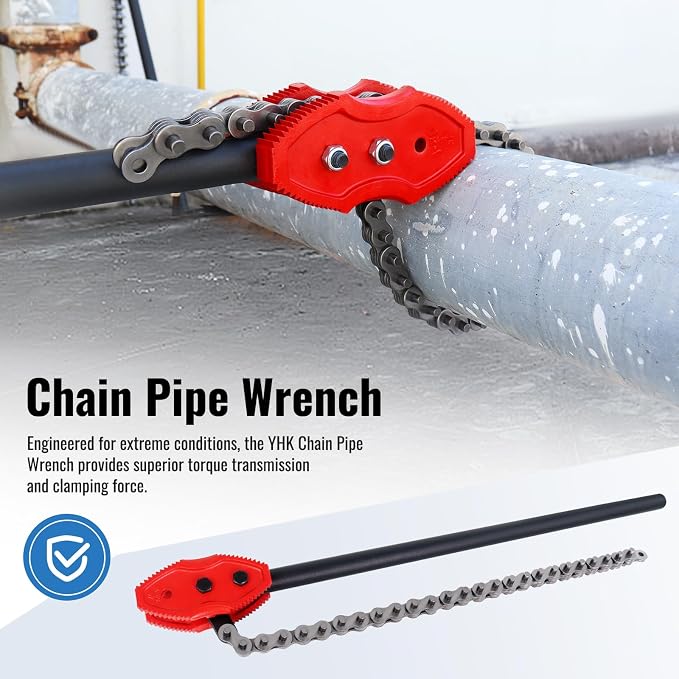 YHK Chain Pipe Wrench, 36” Heavy Duty Chain Tongs with 29.4" Chain Length, Heavy-Duty Chain Wrench for Pipe Installation, Repair, and Maintenance, Fit for 3/4"-4" Pipe Diameters