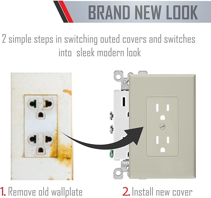 TayMac MW2500I MASQUE 1-Gang Decorator Electrical Outlet Cover Wall Plate (5-Pack), Replaces Old and Discolored Wall Plate for Electrical Outlet, Home Improvement Essentials, Ivory Polycarbonate