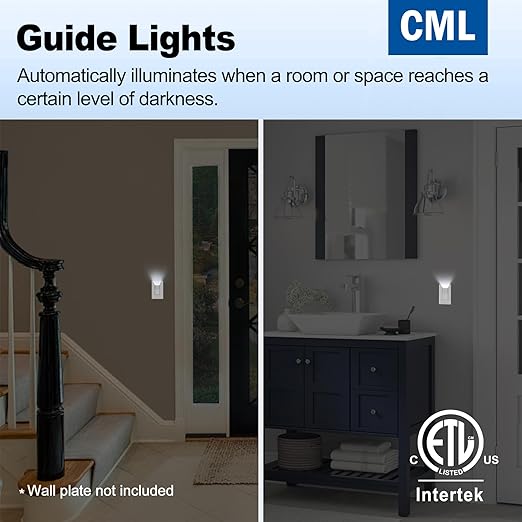 CML Illuminated Light Switch, 5 Pack Decorator Rocker Paddle Interrupter with Cool White LED Night Light, Single Pole Wall Lighted Switch with Automatic On/Off Sensor, 15A 120V, ETL Listed, White