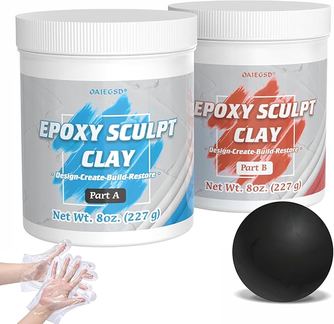 1 Pound Black Epoxy Putty Sculpt Clay, 2 Part (A & B) Modeling Compound for Sculpting, Modeling, Building, Repairing, Self-Hardening Epoxy Clay Easily Repairs Metal, Wood, Tile, Ceramics, Plastic