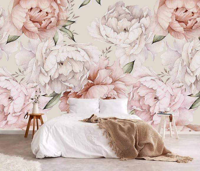 YQWDMX - Peel and Stick Floral Wallpaper with Pink Peony Self-Adhesive murals for Bedroom ZY11 L
