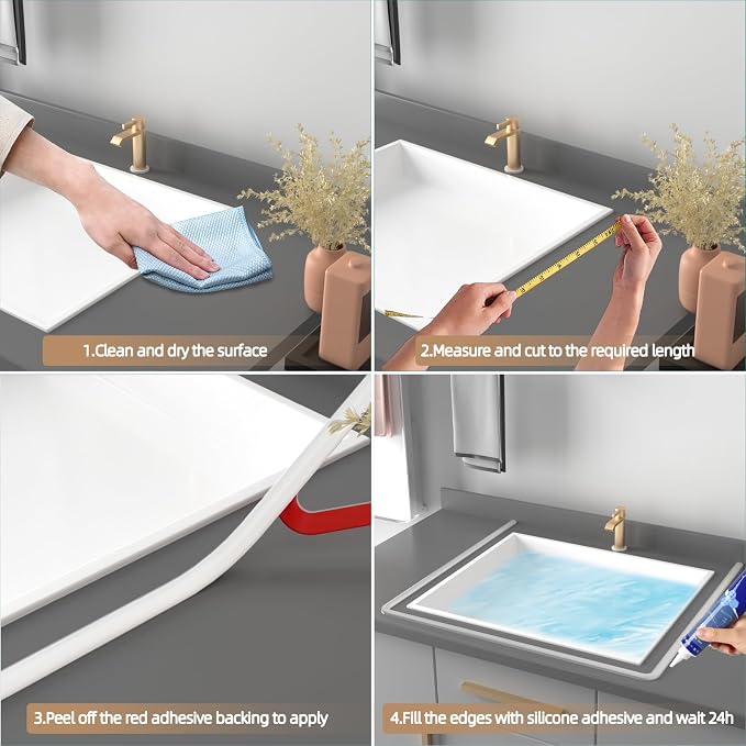 78” White Shower Threshold Water Dam Stopper for Dry and Wet Separation,Self Adhesive Collapsible Walk in Shower Splash Guard Seal Strip,Silicone Sink Edge Water Barrier for Bathroom and Kitchen