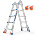 LUISLADDERS A Frame Step Ladder Telescoping Ladder, 19 ft Multi Position Folding Ladder with Flared Leg & Wheels Design, 330 lbs Capacity Extension Ladder for Household Outdoor Work, Aluminum, 19 FT