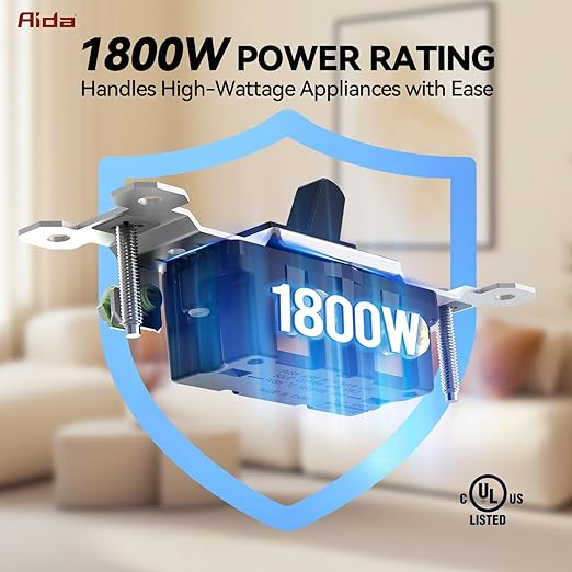 AIDA 1 Pack Single Pole Toggle Light Switch, 15 Amp, 120 Volt, Toggle Framed AC Quiet Switch, in Wall On/Off Switch Replacement, Self-Grounding, Residential and Commercial Grade, UL,Glossy Black