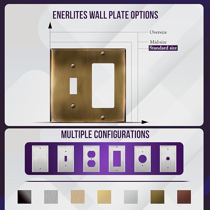 ENERLITES Combination Toggle Switch & Decorator Receptacle Metal Wall Plate, Stainless Steel 201 Outlet Cover, Corrosion-Resistant, Standard Size 2-Gang 4.50" x 4.57", 771131-AB, Antique Brass