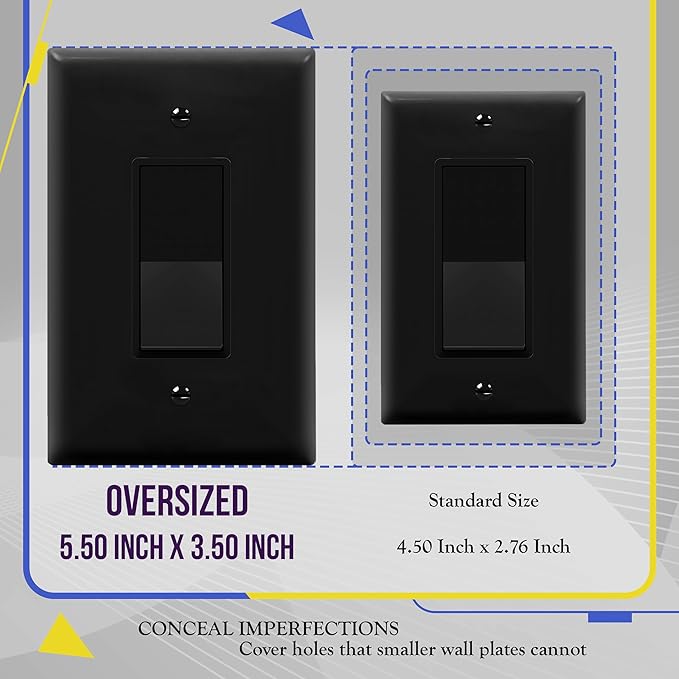 ENERLITES Decorator Light Switch or Receptacle Outlet Wall Plate, Gloss Finish, Oversized 1-Gang 5.5" x 3.5", Unbreakable Polycarbonate Thermoplastic, UL Listed, 8831O-BK-10PCS, Black, 10 pack